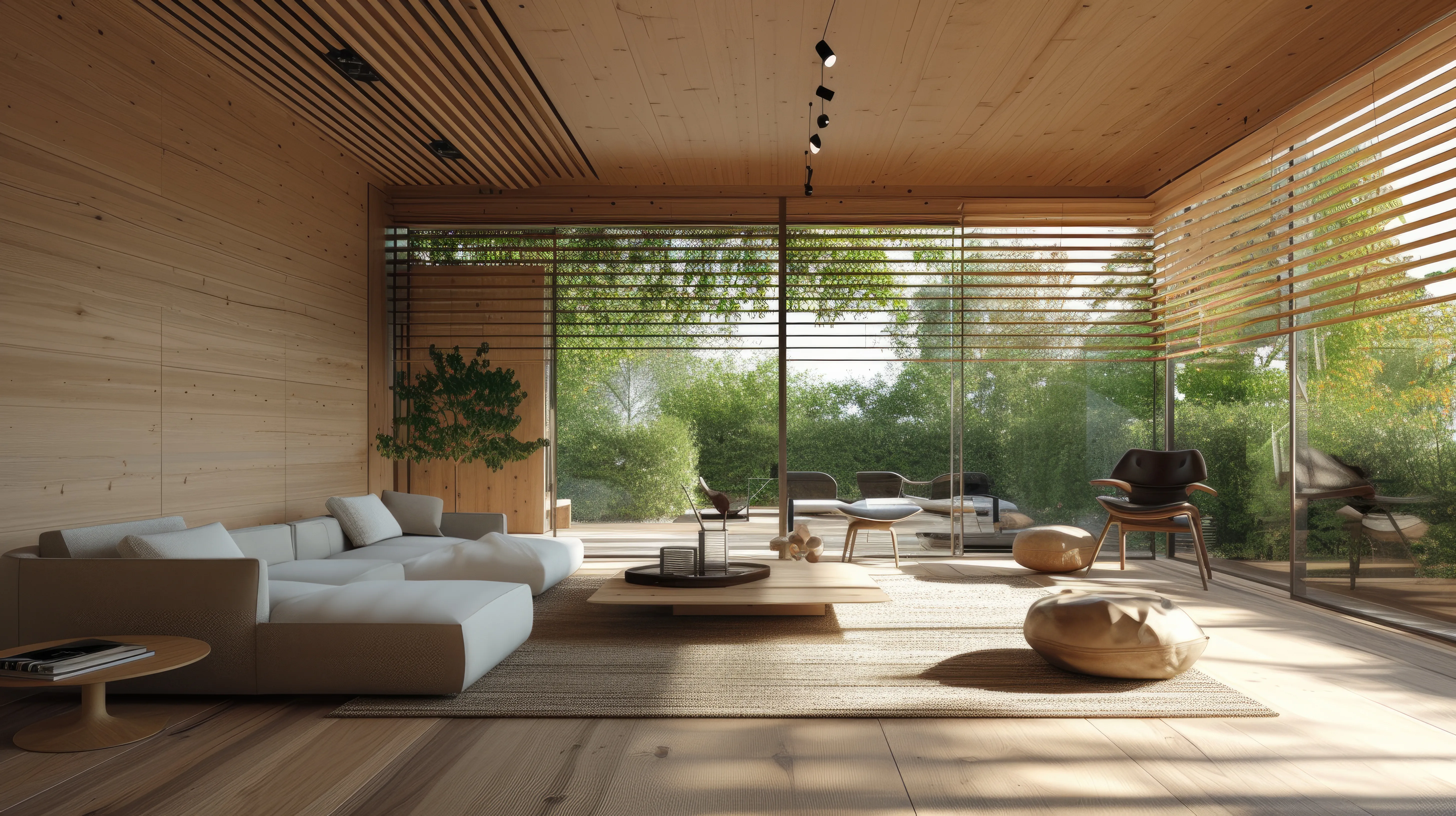 Modern living room with blinds